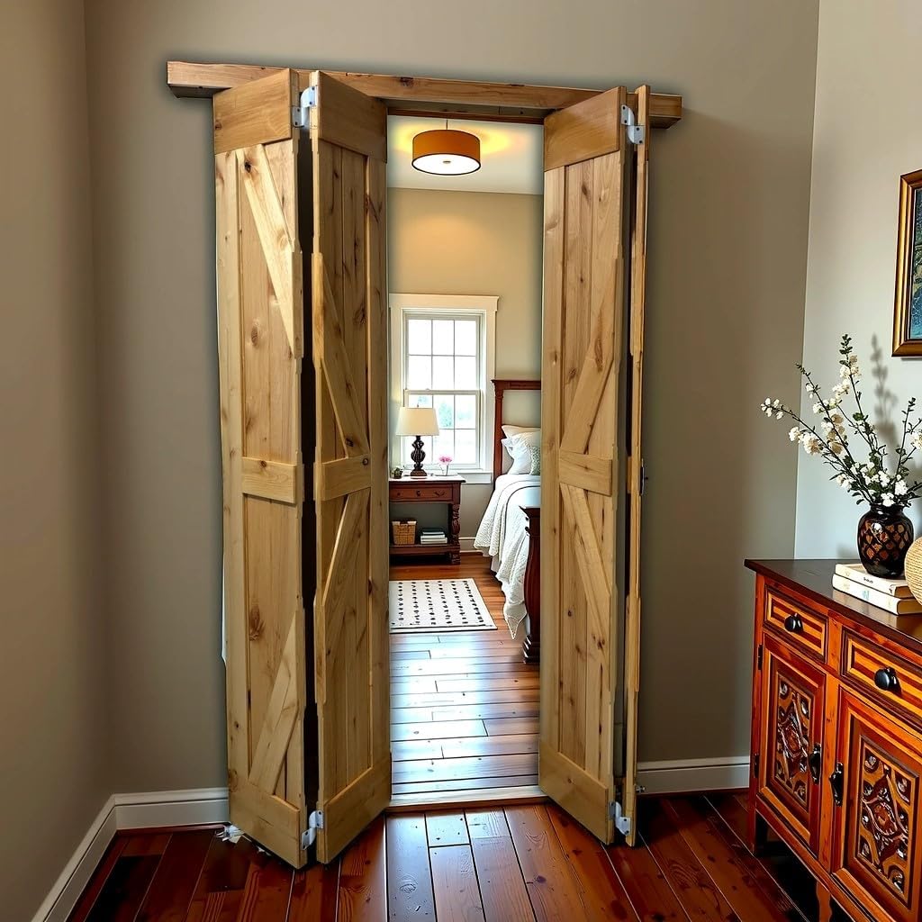 25.5 x 84 High Gloss Finished Rustic Alder Solid Wood Bifold Barn Door Assembled bi-fold barn Door R