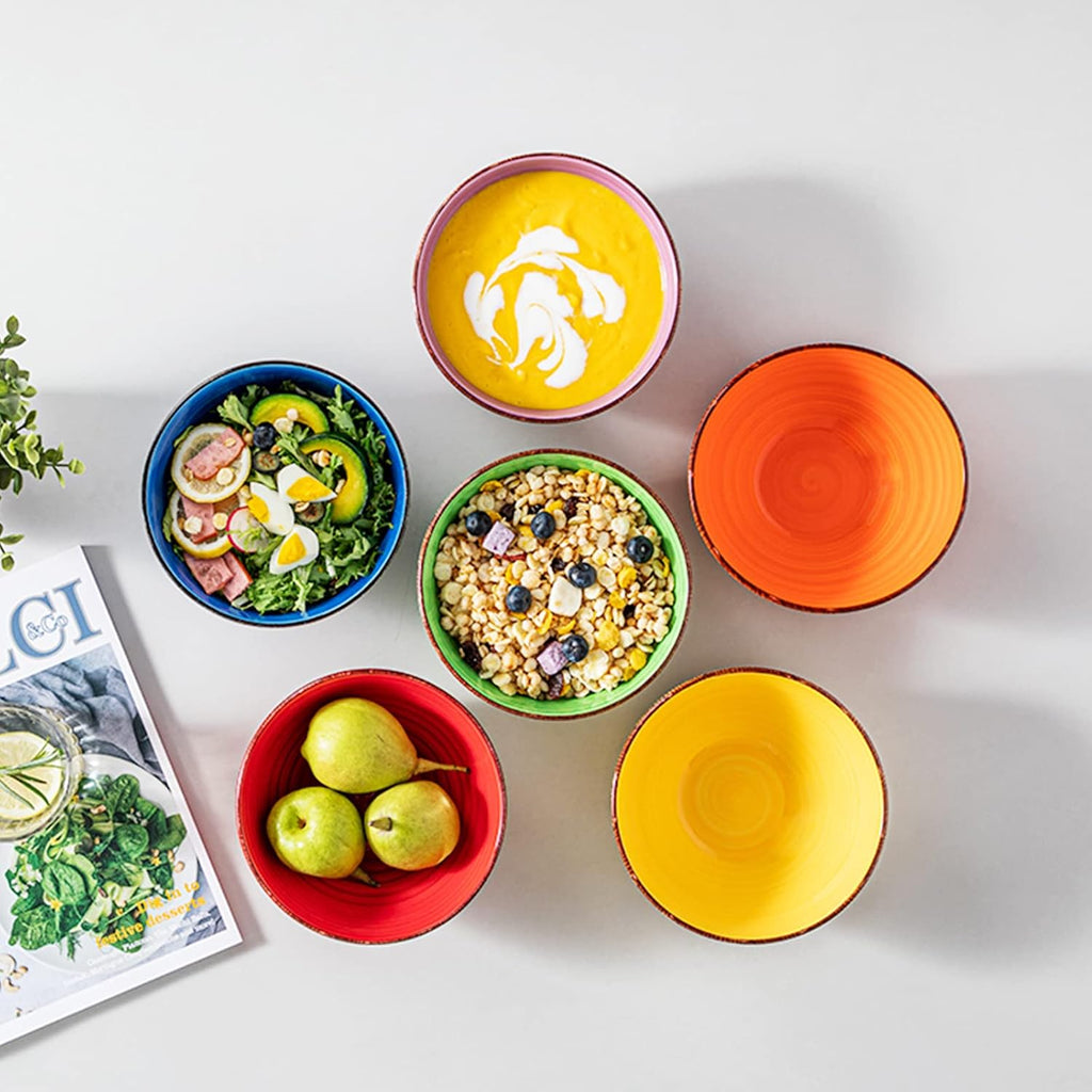 Bonita Cereal Bowls Set of 6-27 Oz Ceramic Soup Bowls, Microwave & Dishwasher Safe, 6 Inch Colorful Serving Bowls