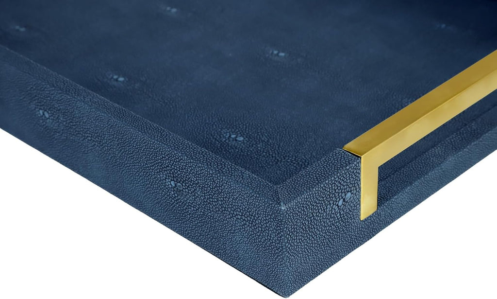 Faux Leather Serving Tray with Gold Metal Handles, Stylish Decorative Tray Organizer for Coffee Table, Ottoman, Home