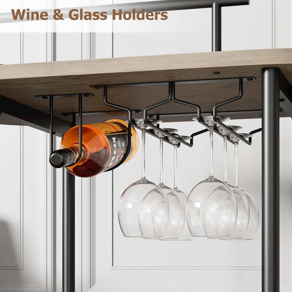 3-Tier Rolling Bar Cart with 360° Rotating Wine Storage Shelf, Mobile Home Bar Serving Cart with Wine Glass Holder &