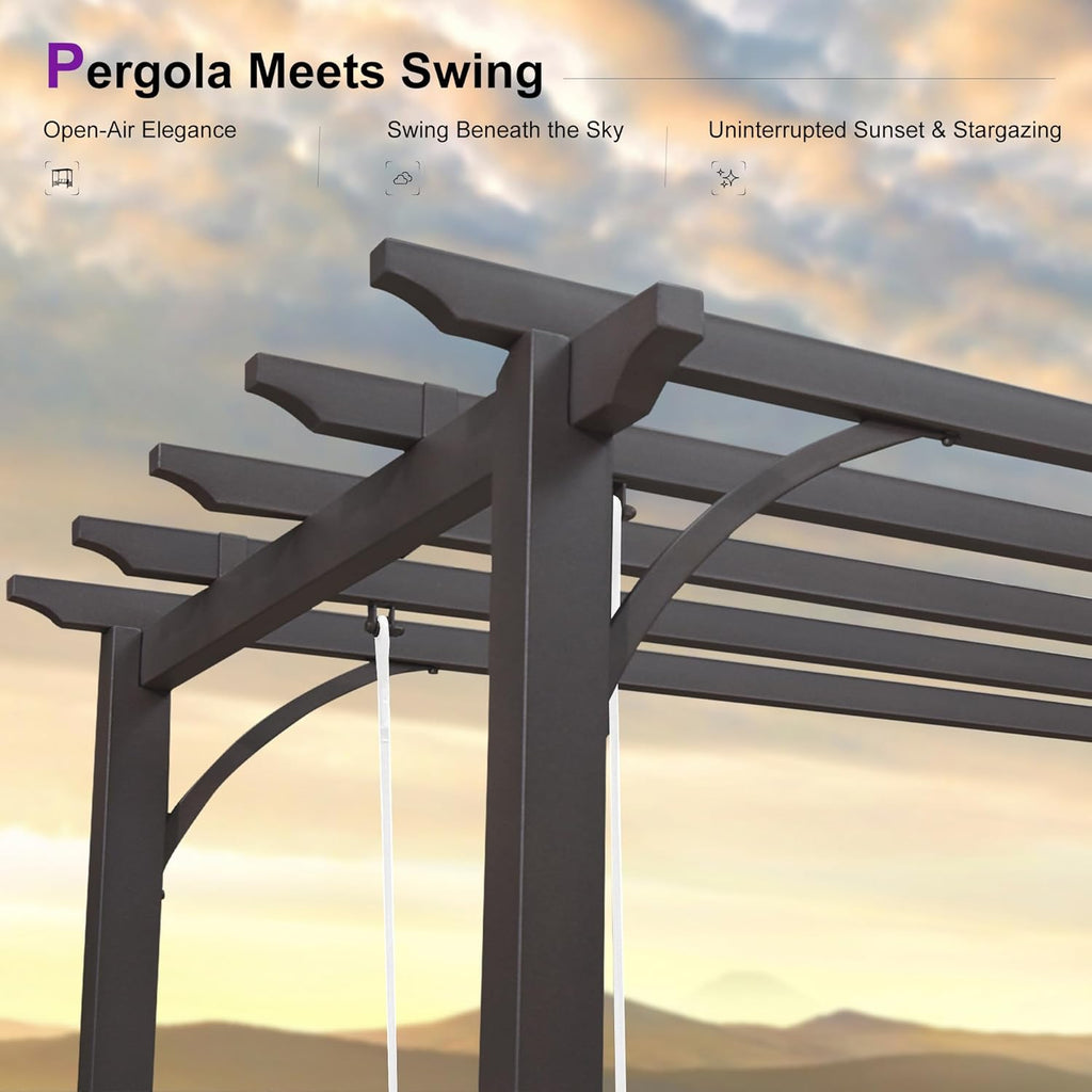 3-Seat Porch Swing with 12 Clear LED Lights Outdoor Metal Pergola Swing Hanging Cloud Swing Chair for Backyard Garden