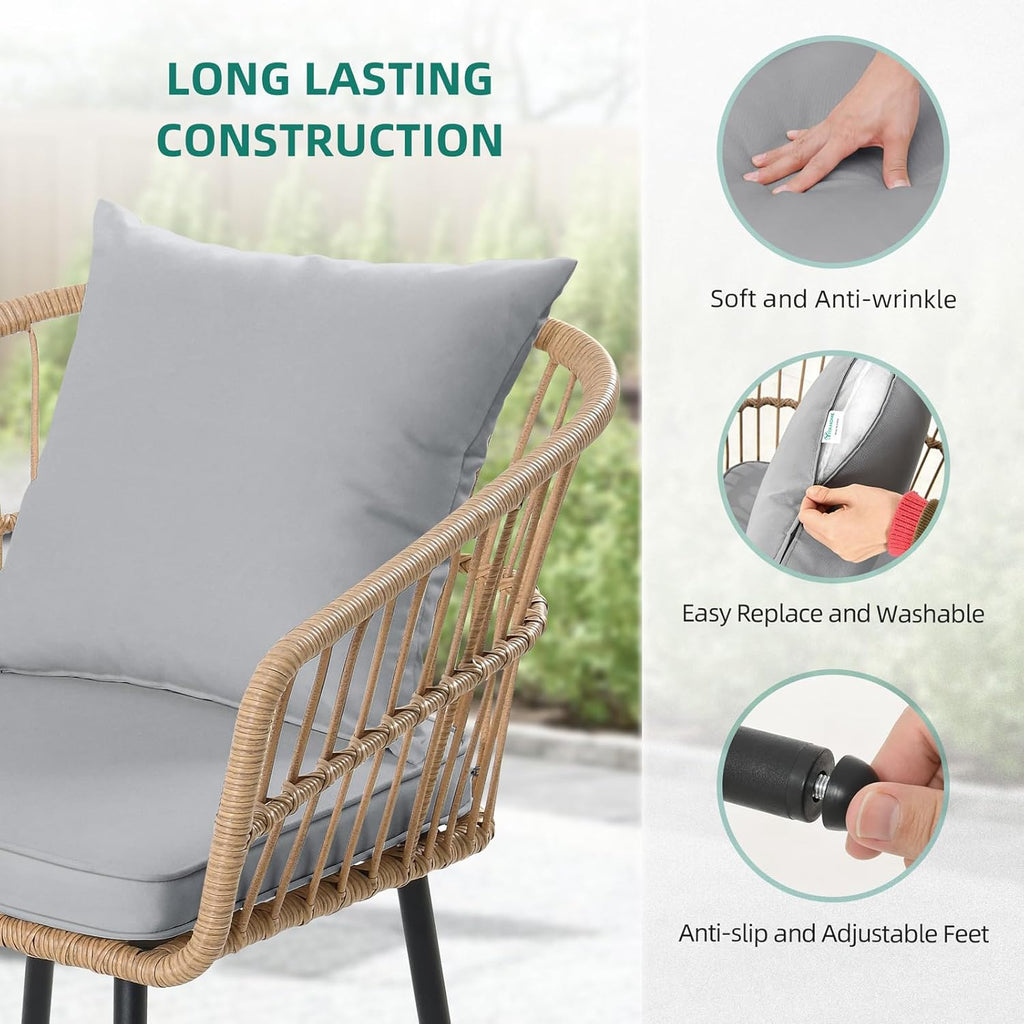 4 Pieces Patio Furniture Set, Outdoor Wicker Patio Conversation Set