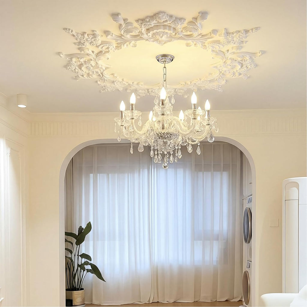 49.6'' Large PU Ceiling Medallion Combination Decorative 2.36'' ID French Style Chandelier Base Ceiling Medallion for Light Fixtures Victorian Rosette Light Covers for Chandeliers (Retro)