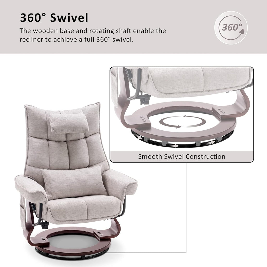 Modern Reclining Swivel Lounge Chair and Ottoman — Beige