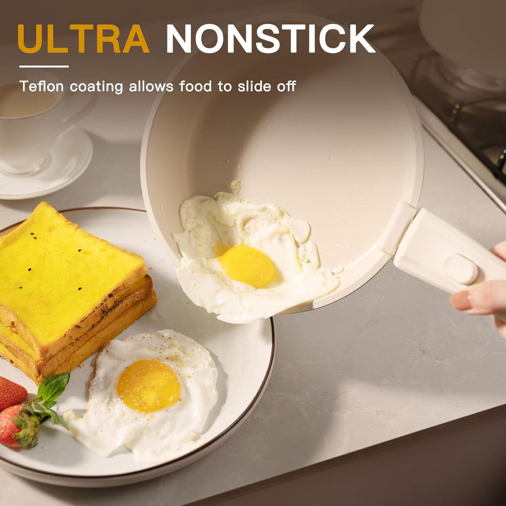 23 Pcs Pots and Pans Set Non Stick, Ceramic Cookware Set Detachable Handle, RV Kitchen Cooking Set Removable Handles