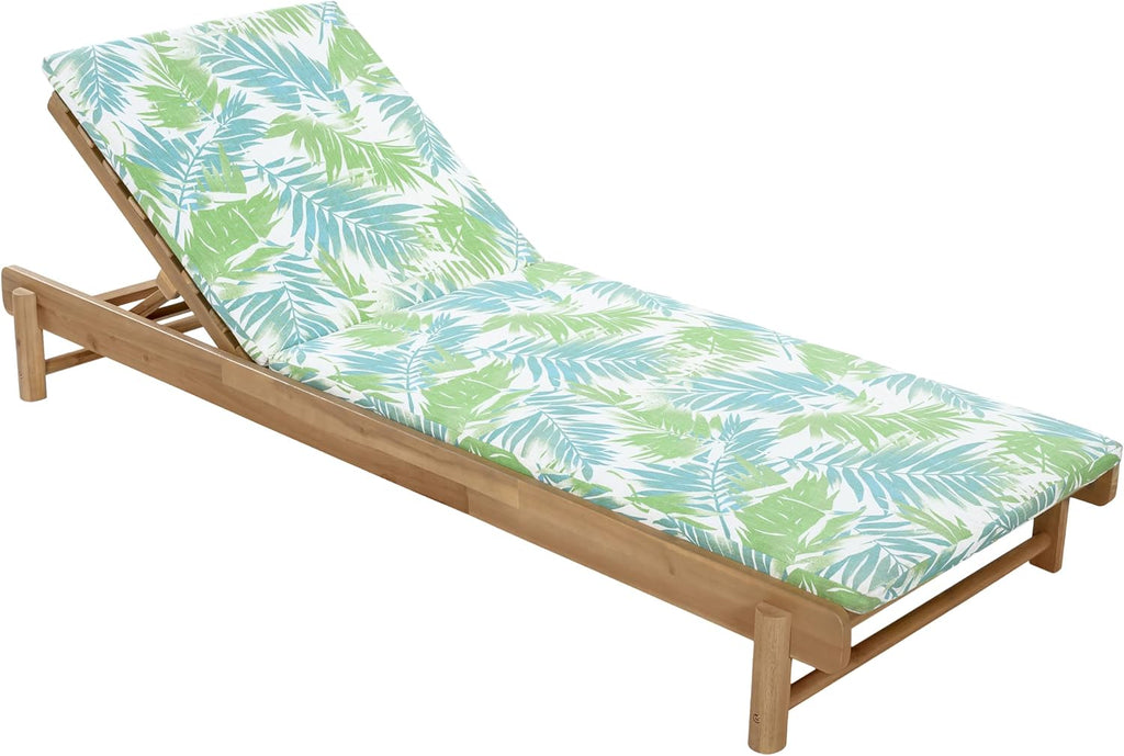Outdoor Chaise Lounge with 2-Fold Cushion, Acacia Wood Recliner Chair Frame with Slatted Design, Patio Lounger