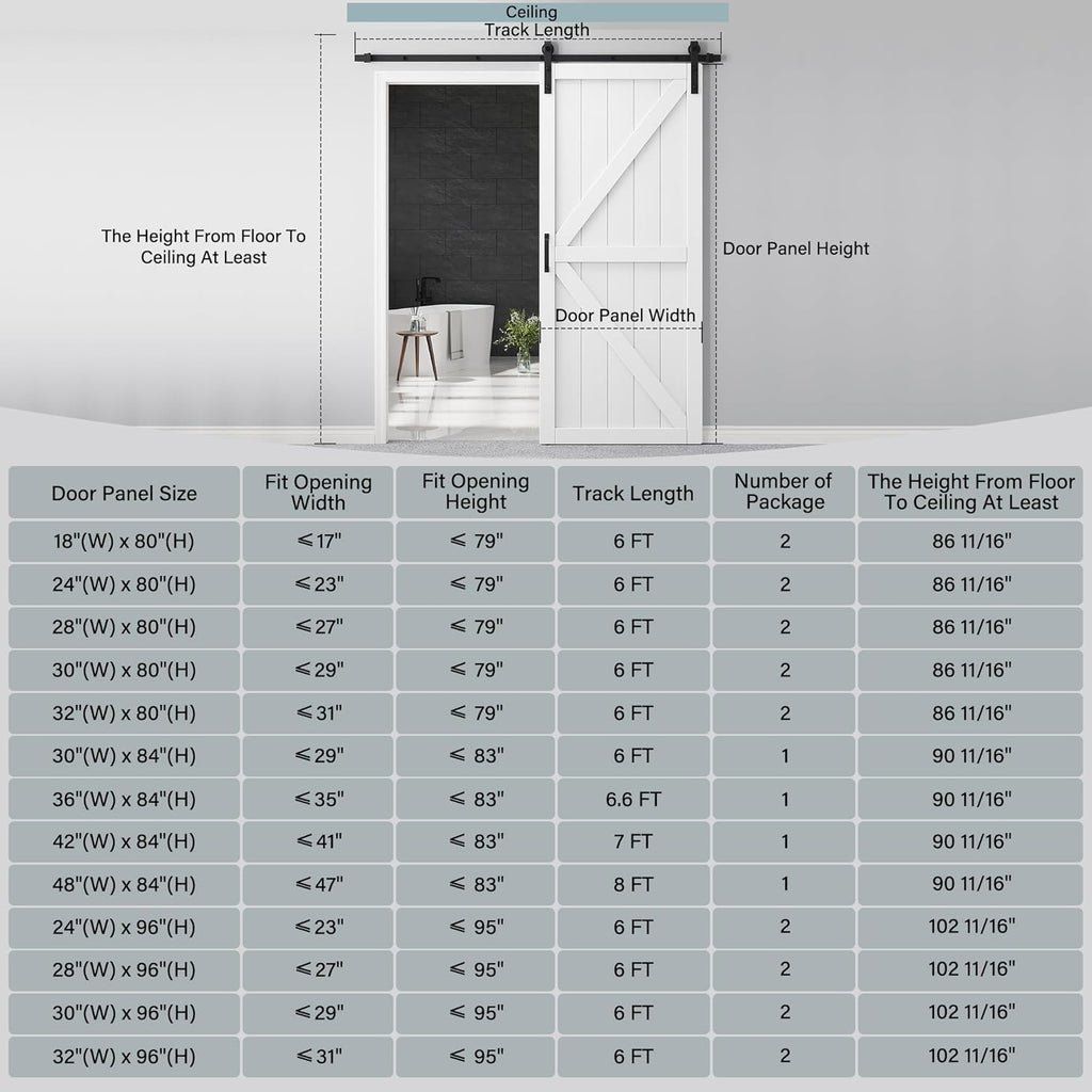 36" x 84" Sliding Barn Door and Hardware Kit Included & 6.6FT Track & Handle, Mortise and Tenon Stru