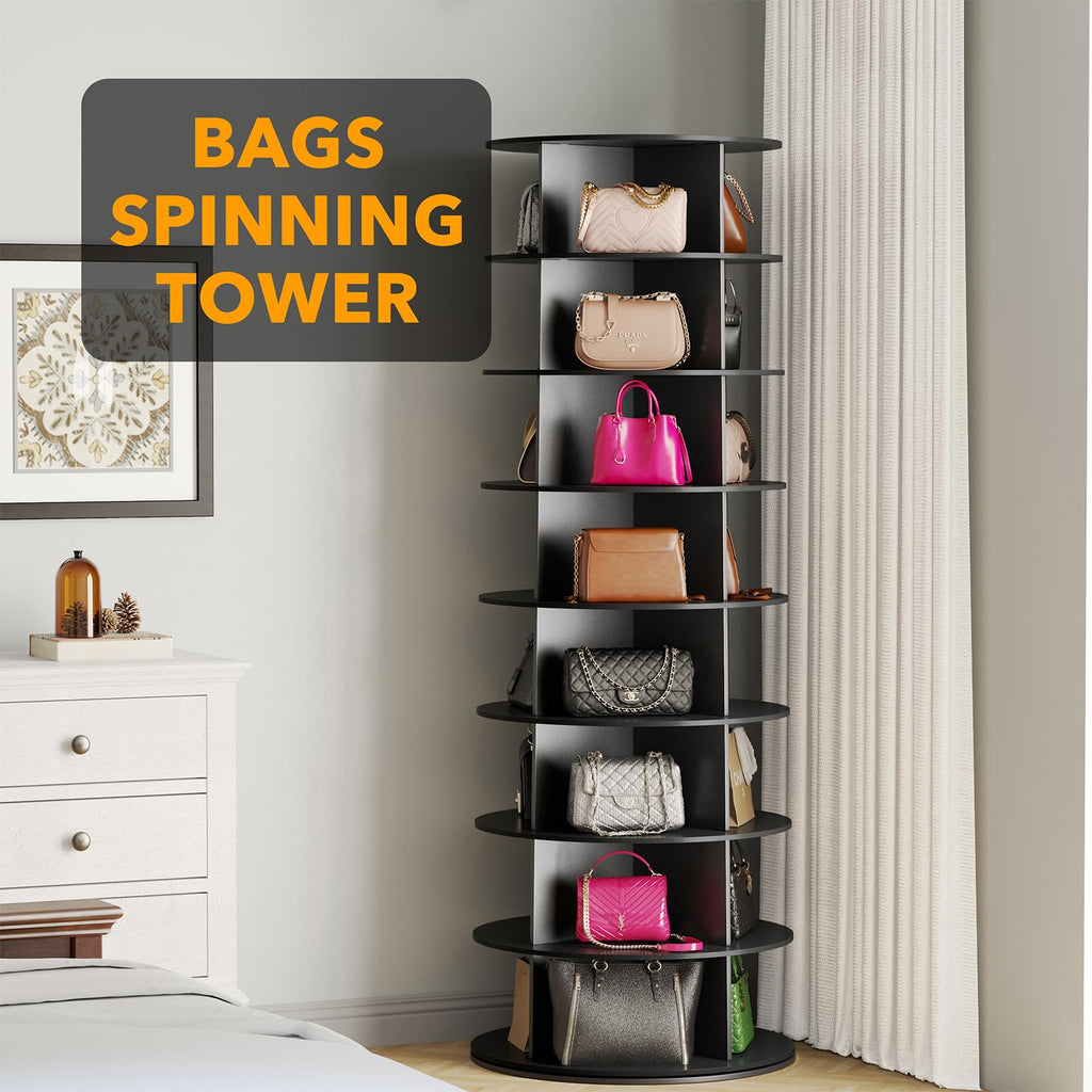 8 Tier Rotating Shoe Rack Tower, Spinning Shoe Display Lazy Susan, Revolving 360 Shoe Rack Storage Round Carousel