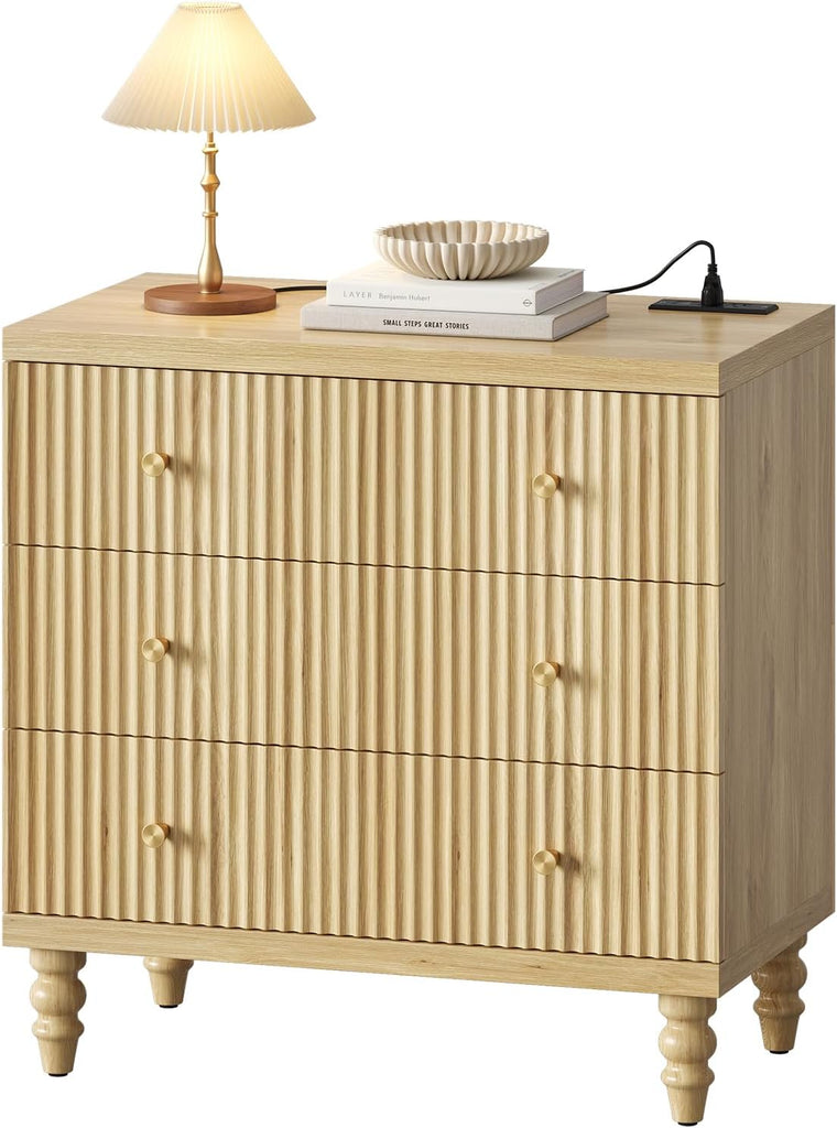 Buffet Cabinet with Storage, 31" Tall Fluted Accent Sideboard Cabinet with 3 Drawers, Mid-Century Modern Accent
