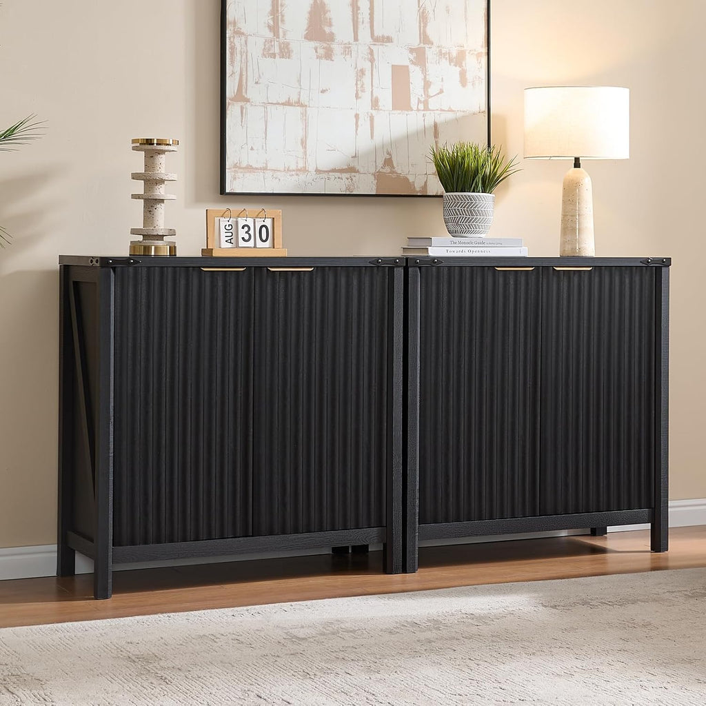 32" Sideboard Buffet Cabinet with Storage, Fluted Accent Storage Cabinet with 2 Doors, Modern Accent Coffee Bar