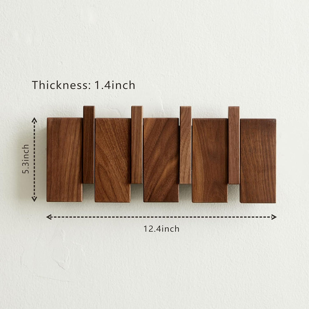Wooden Coat Hooks Wall Mounted, Coat Rack Hanger Wall Mount with 4 Hooks, Heavy Duty Coat Hooks for Hanging