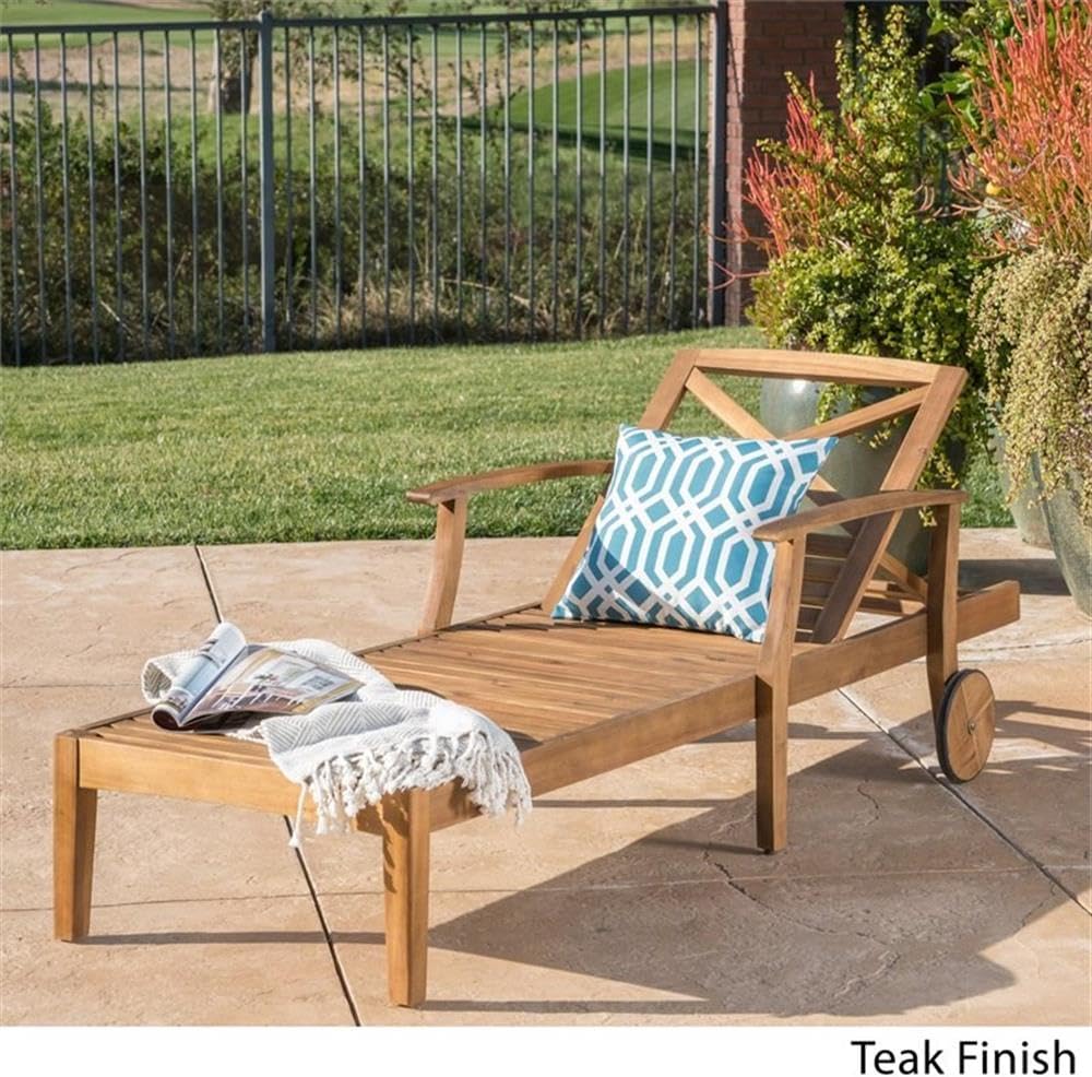 Outdoor Acacia Wood Chaise Lounge, Teak Finish
