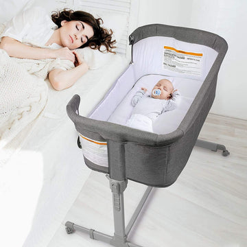 3 in 1 Baby Bassinet, Bedside Sleeper, & Playpen, Easy Folding Portable Crib (Grey)- (Bassinet)