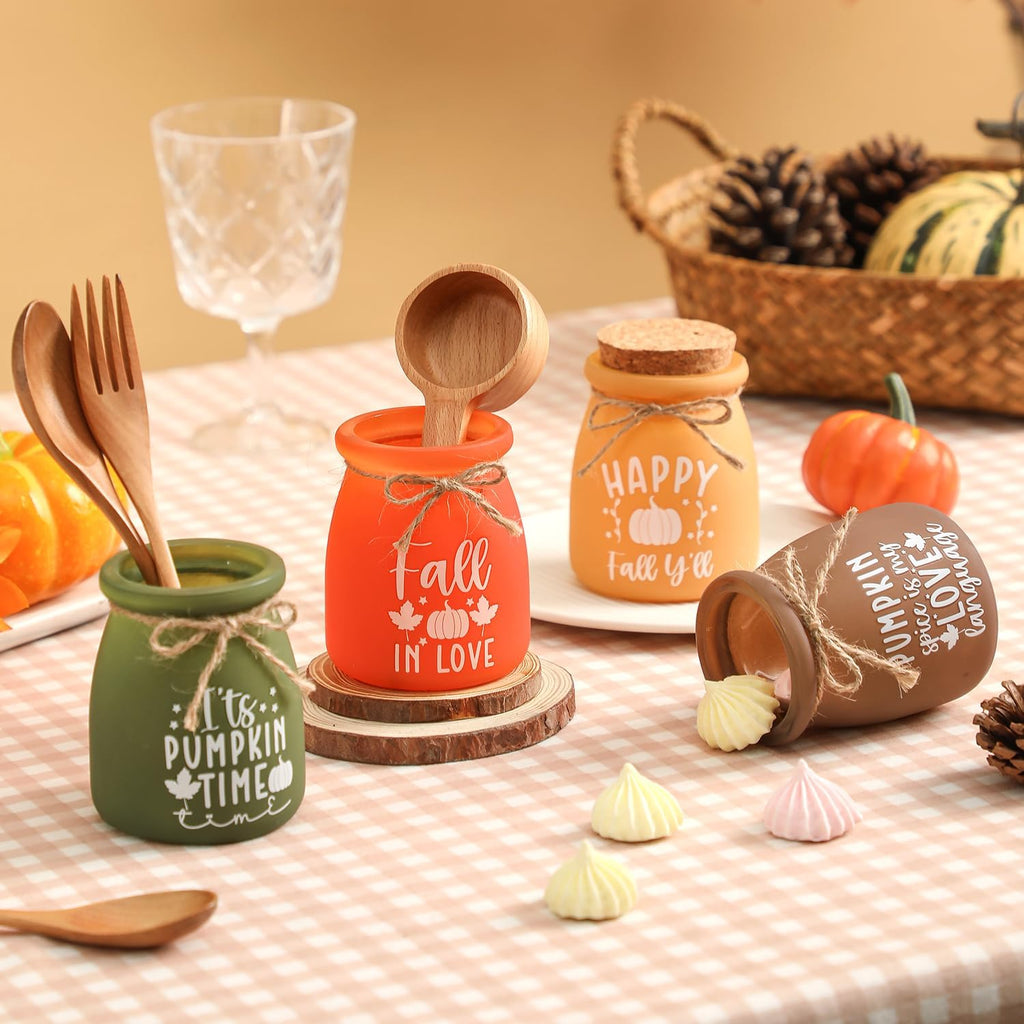 Fall Tiered Tray Decor, Mini Mason Jars for Fall Table Decor - Set of 4