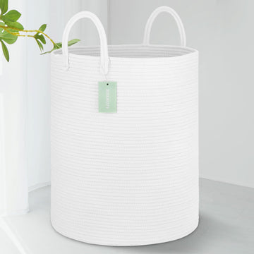 Large Cotton Rope Laundry Hamper for Girls Boys Kids 65L, White