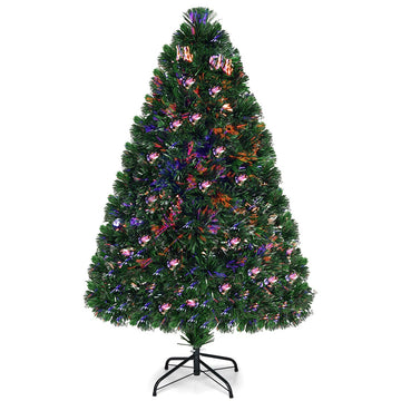 4ft Pre-Lit Fiber Optic Christmas Tree, Artificial Lighted Xmas Full Tree with 125 Branch Tips, Colorful Lighting