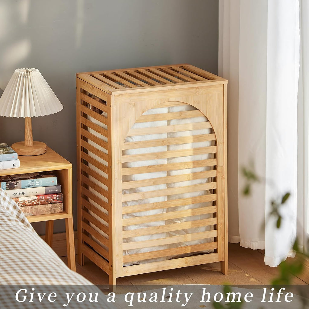 Laundry Hamper with Lid,Bamboo Large Waterproof Clothes Laundry Basket,Removable Washing Bags with Handles,clothes