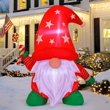 4FT Christmas Inflatables Gnome with Candy Cane Outdoor Decorations