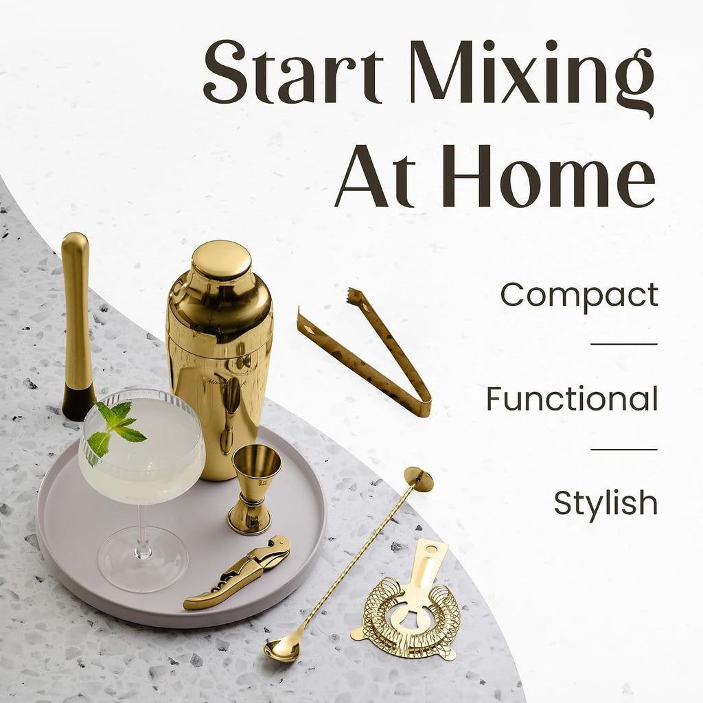 Cocktail Shaker Set with Bamboo Stand - Professional 10-Piece Bartender Kit, Complete Bar Set Use with Jigger