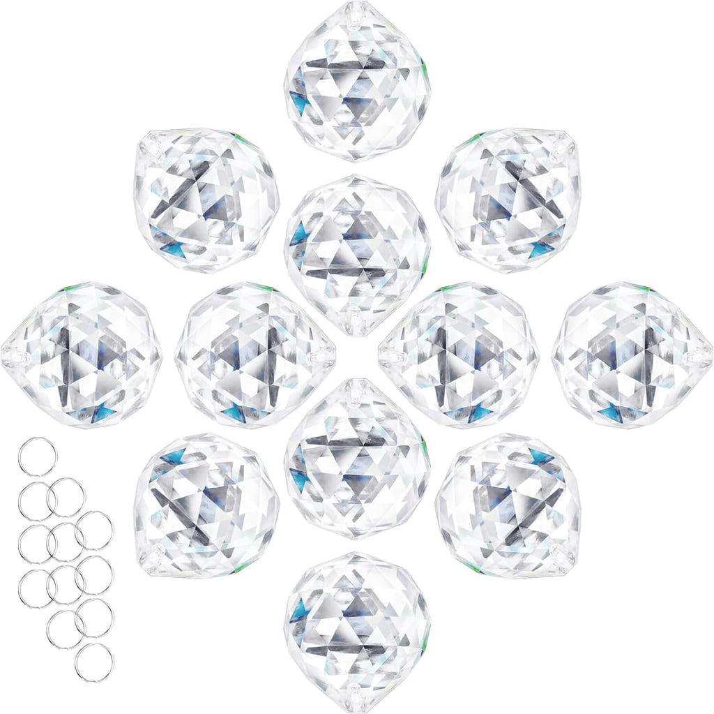 Crystal Prism 12PCS 1.2" Crystal Ball Prism K9 Glass Hanging Ornaments - Precision Faceted Cuts Brilliant Rainbow