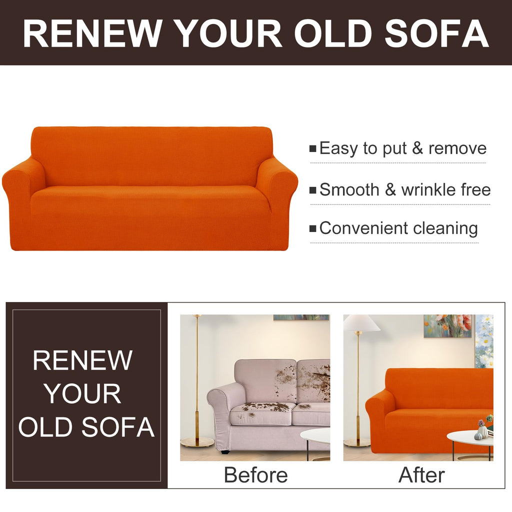 Stretch Couch Cover Slipcover for 3 Cushion Sofa, Orange