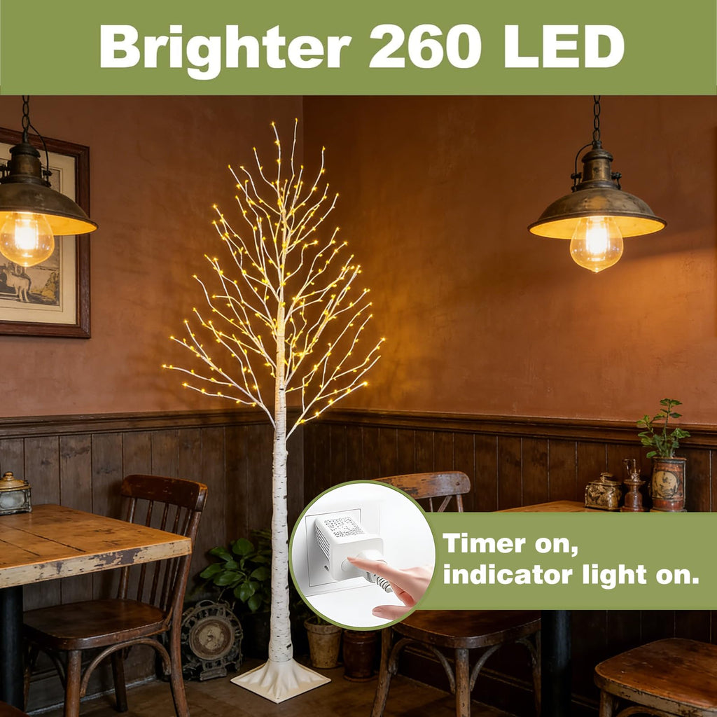 6FT Lighted Birch Tree, 260 LED Plug-in Fairy Tree Light with Timer