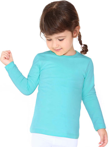 Girls' Basic Long Sleeve Round Neck Cotton T-Shirt