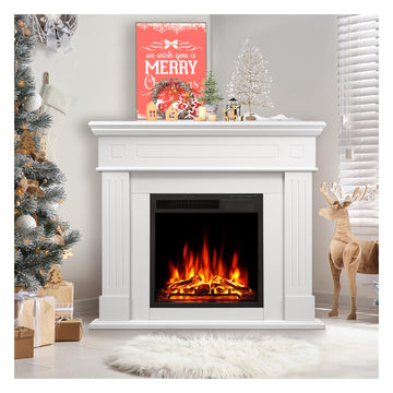 44" Corner Electric Fireplace with Mantel Package Freestanding Fireplace Heater Corner Firebox with Log & Remote