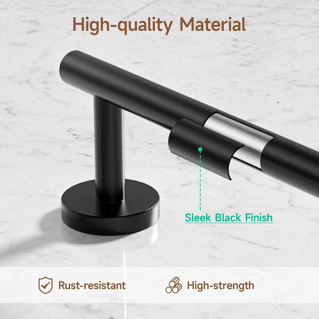 4PCS Matte Black Bathroom Accessories Set, 24-Inch Towel Bar Set | Durable SUS304 Stainless Steel Bathroom Hardware