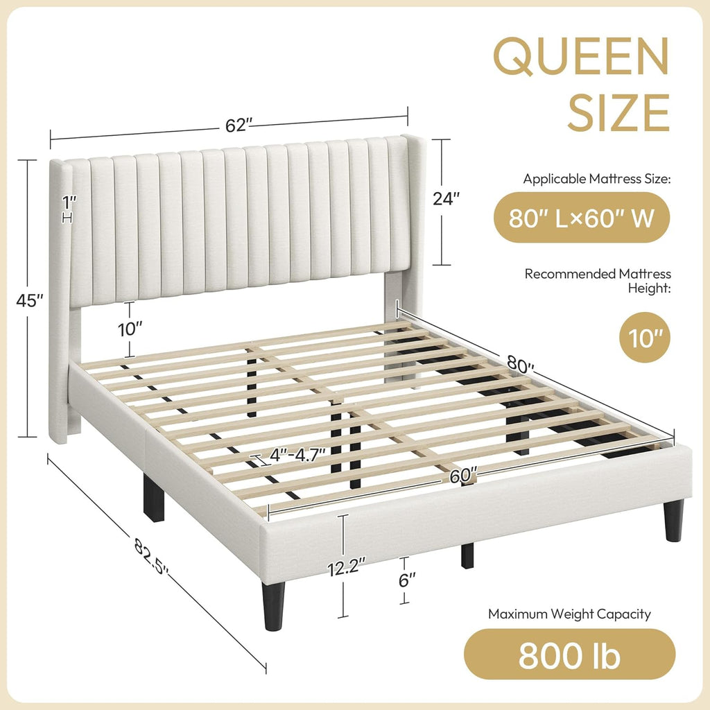 Queen Bed Frame Upholstered Platform Bed with Fabric Headboard