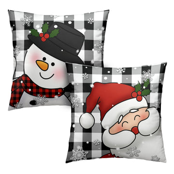 Plaid Christmas Decorations Black and White Pillow Covers 24x24 Set of 2 Santa Snowman Cushion Covers Winter