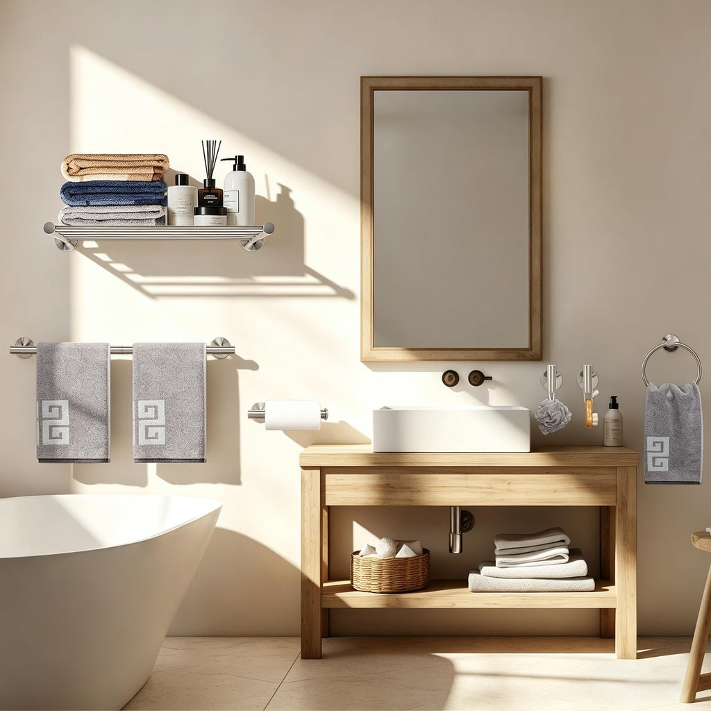 Bathroom Accessories Set 6 Pieces, Stainless Steel Bathroom Hardware Set, Shower Towel Rack, Towel Holder