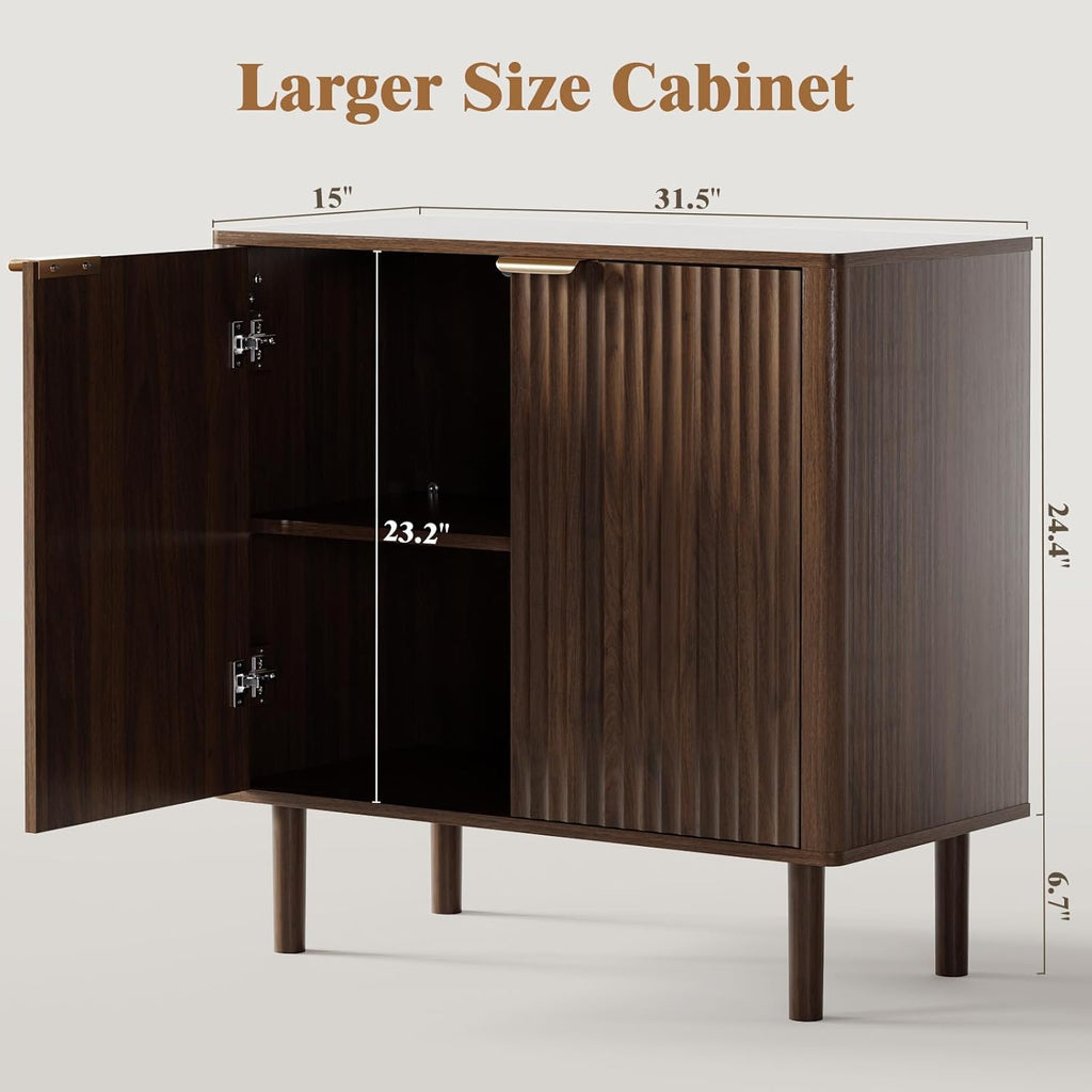 Sideboard Buffet Cabinet with Storage, Modern Fluted Accent Credenza with Doors & Adjustable Shelves
