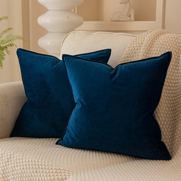 26x26 Velvet Decorative Throw Pillow Covers Set of 2, Navy Blue