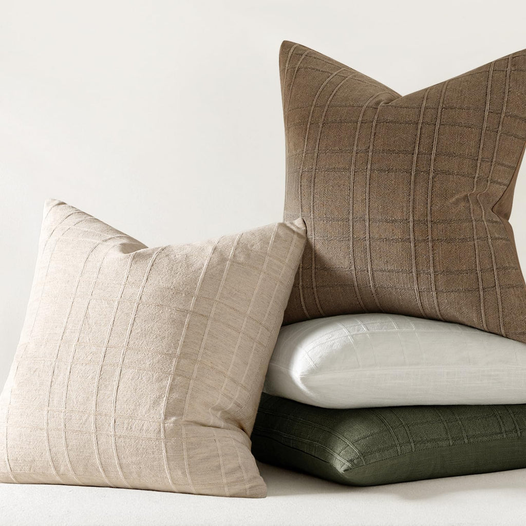 Decorative Linen Check Euro Shams Throw Pillow Covers Neutral Farmhouse Vintage Pillow Covers 26x26 Set of 2 Boho