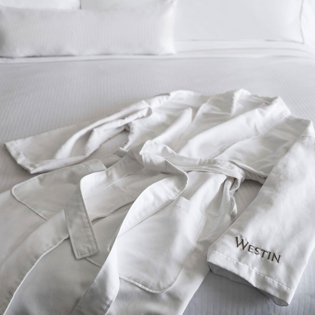 Spa Robe - Soft, Absorbent Microfiber Robe - White Lightweight Hotel Bathrobe - One Size