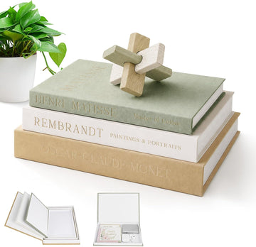 Set of 3 magnetic faux decorative books decor-vintage-style linen-wrapped pieces featuring hidden storage,ideal