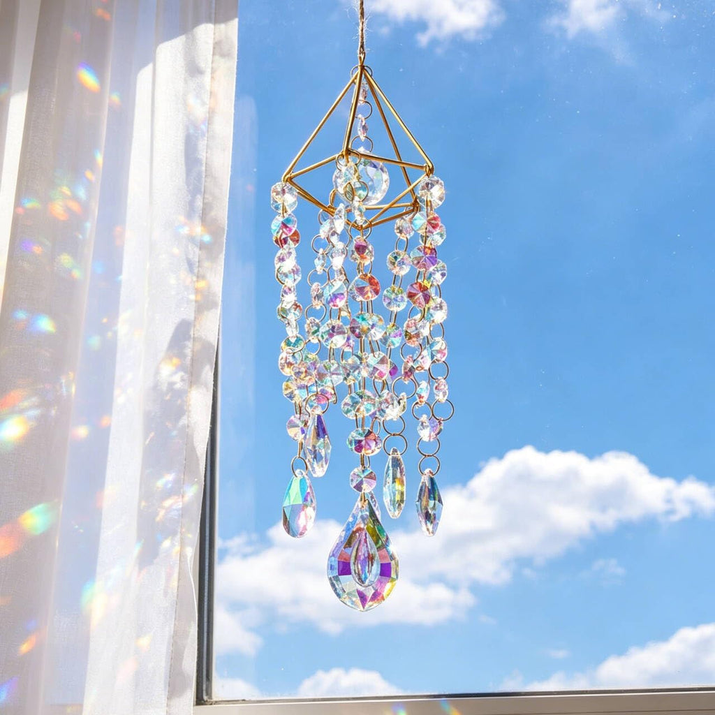 Crystal Suncatchers for Window Hanging Rainbow Maker Sun Catchers Indoor - Glass Wind Chime Garden Sun Catchers with