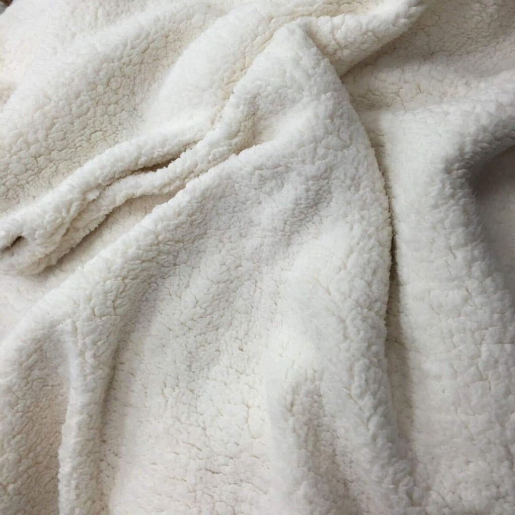 Solid Natural Creamy White Sherpa Plush Fleece Fabric By The Yard