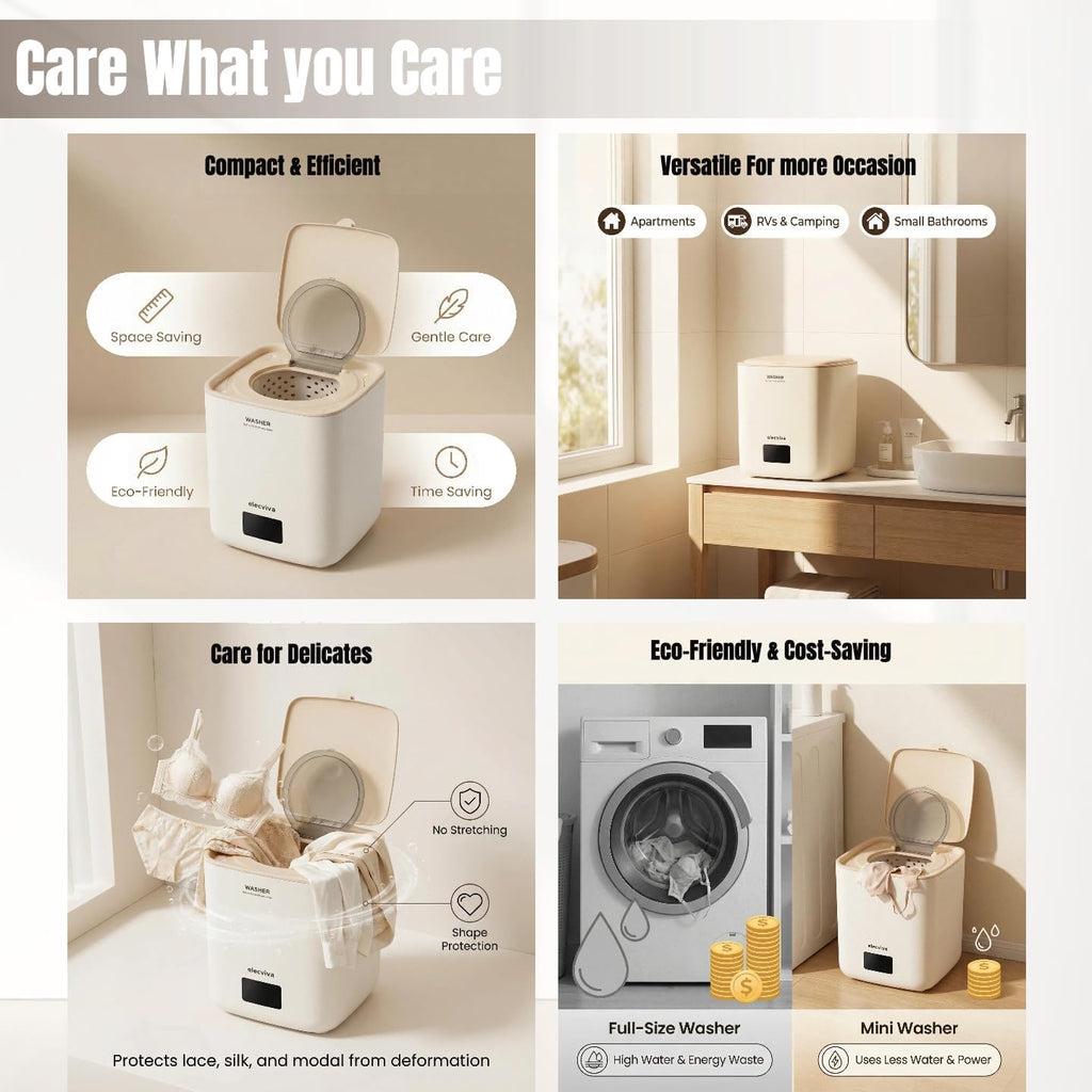 Automatic Portable Washing Machine, Mini Washer with Quiet and stable operation, Top Load, Compact for Dorms, Travel