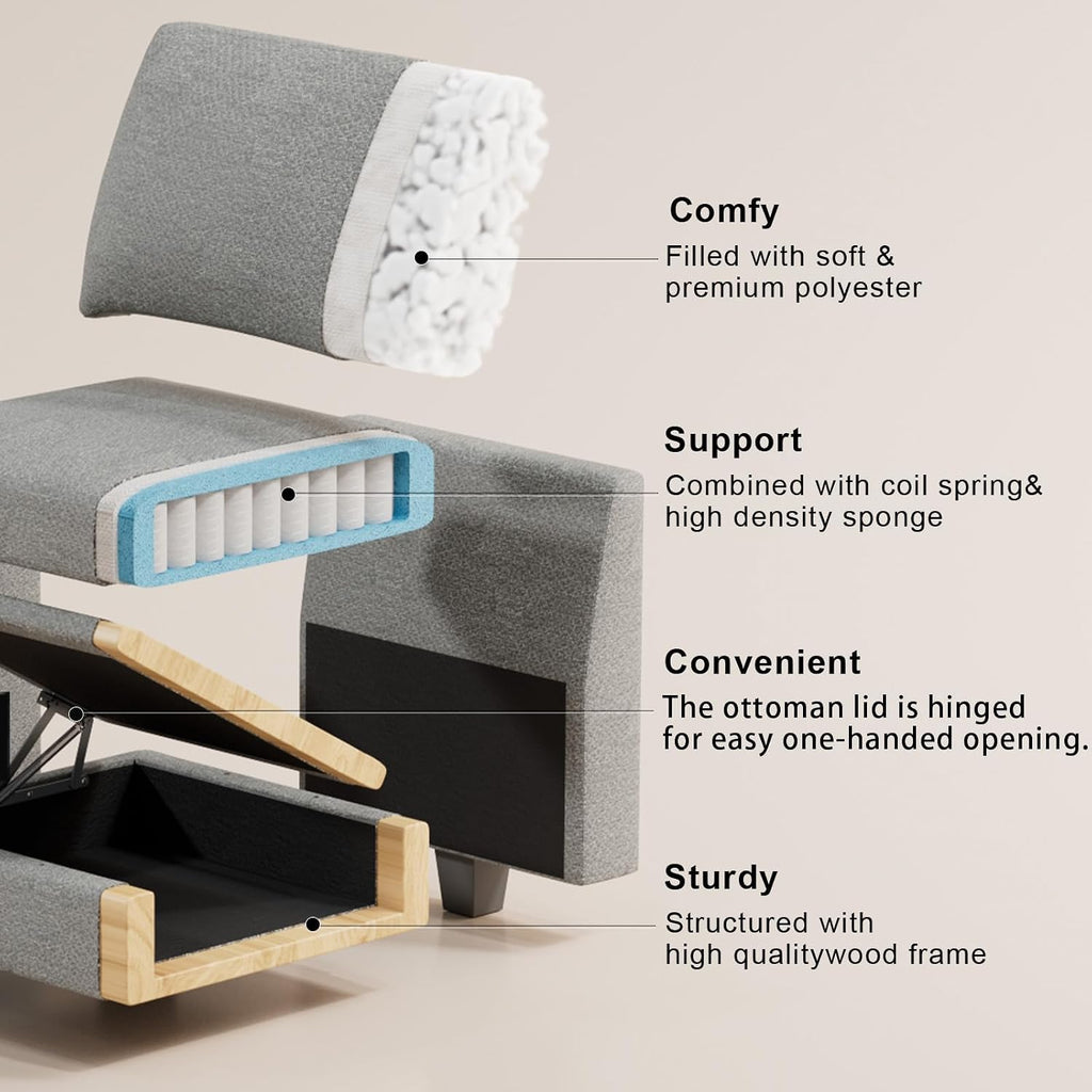 45.9" Storage Ottoman Bench Oversized Ottoman for Footrest Upholstered Entryway Bench with Seating . Light Grey