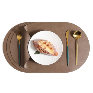 Faux Leather Wipeable Dual Sided Oval Placemats,Set of 4