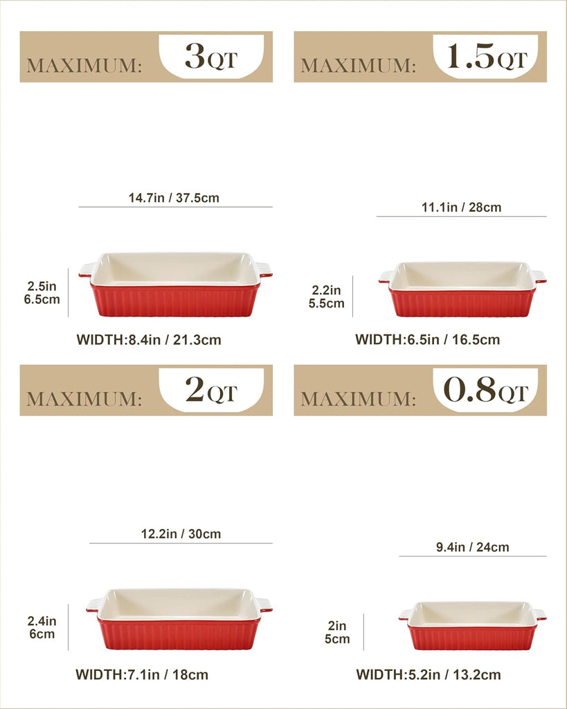Bakeware Set of 4, Porcelain Pans Set for Oven, Casserole Dish, Ceramic Rectangular Dish Lasagna Pans for Cooking