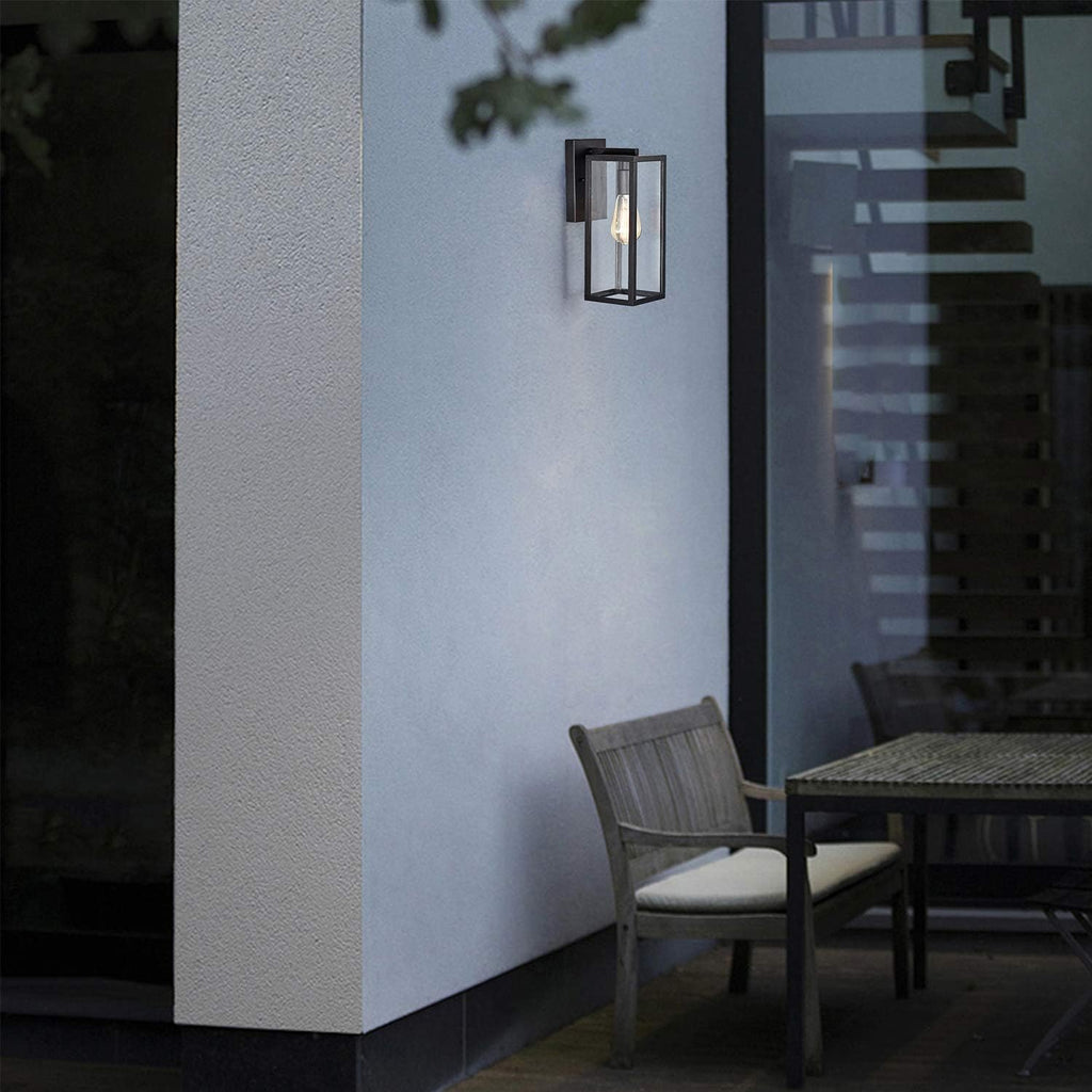 Dusk to Dawn Outdoor Lighting, 14.5 Inch Modern Farmhouse Exterior Wall Sconce with Clear Glass