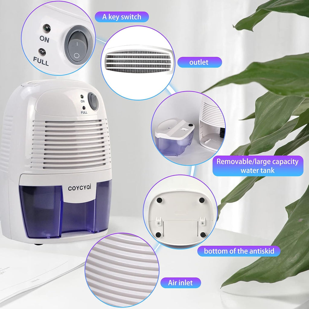 Small Dehumidifier,12V3A adapter，1200 Cubic Feet (215 sq ft) Portable Mini Dehumidifier Quiet Use for High Humidity in