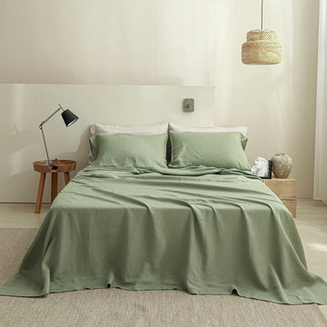 100% Linen Sheet Set 4pcs Basic Style, Deep Pocket, Natural French Washed Flax Solid Color Soft Breathable Bed Sheets