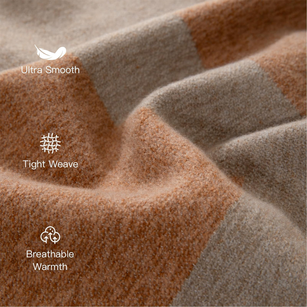 Faux Cashmere Throw Blanket, Burnt Orange, 50x70" Plaid Fall Throw