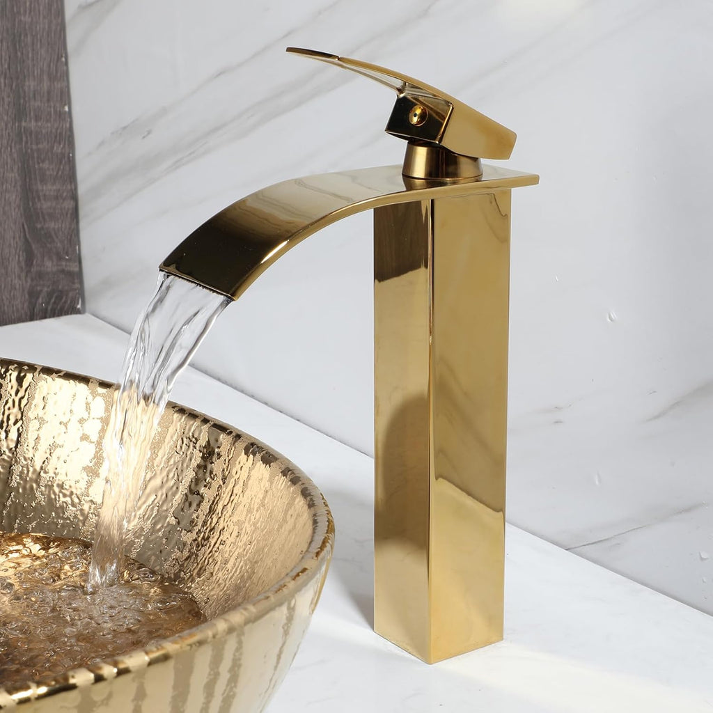 Gold Ceramic Bathroom Vessel Sink with Faucet and Drain Combo Bowl Above Counter Vessel Sink Oval for Modern Luxury