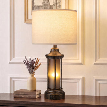 24" Farmhouse Table Lamps, Black Bedside Lamps