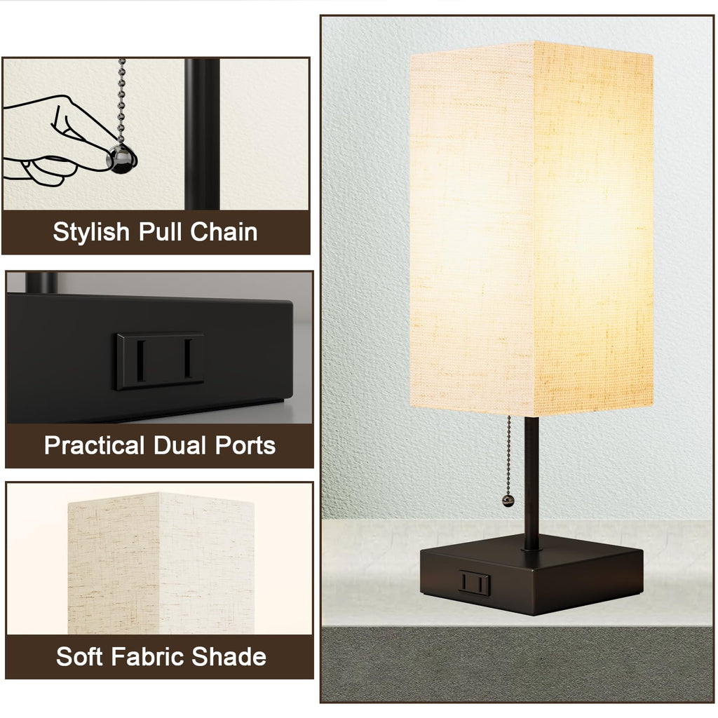 Table Lamp, Nightstand Lamp for Bedside with AC Outlets, Adjustable 3color LED Light Desk Lamp Decor, Included Bulb and